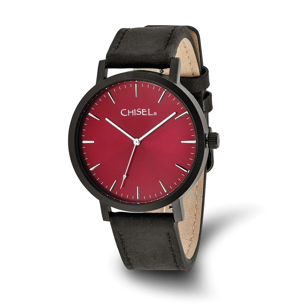 Chisel Matte Black IP-plated Red Dial Wrist Watch, 9 inch Length